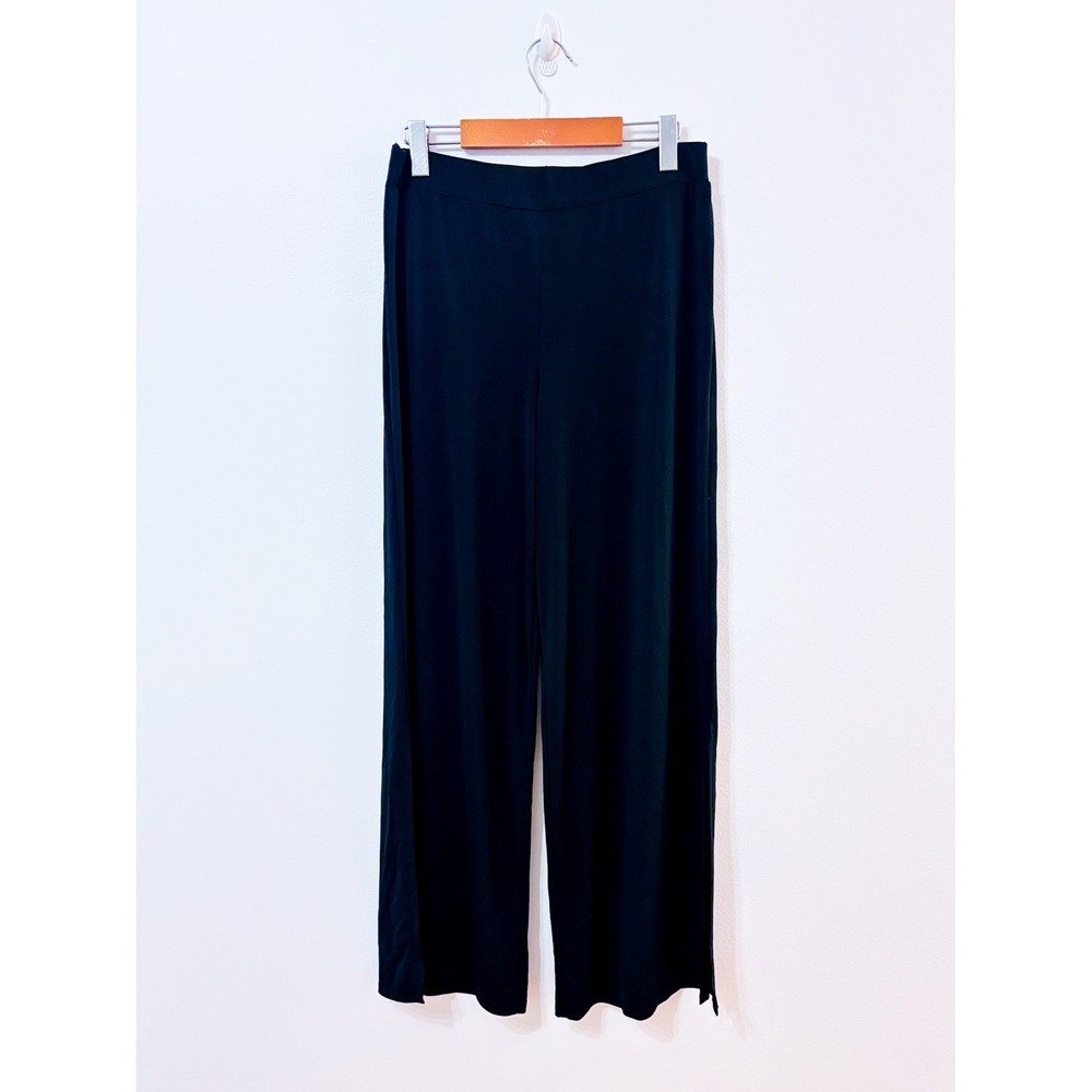 Black Wide Open‎ Leg Pants | Flowy Pull-On Minimalist | Large